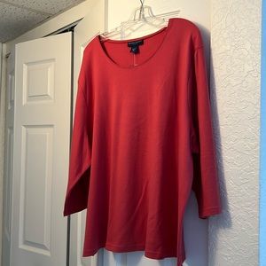 KAREN SCOTT 3X SALMON COLORED 3/4 SLEEVE 100% COTTON SCOOP NECK TOP.